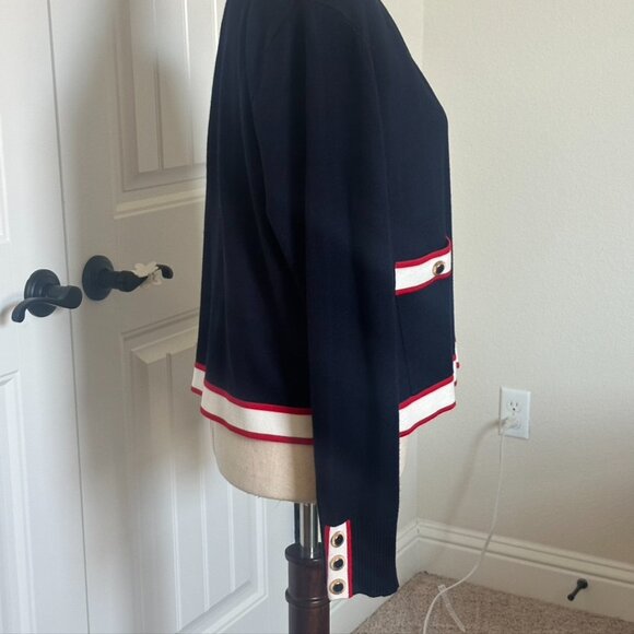 Black and White Women's Sweater with Red Accents - Picture 3 of 6